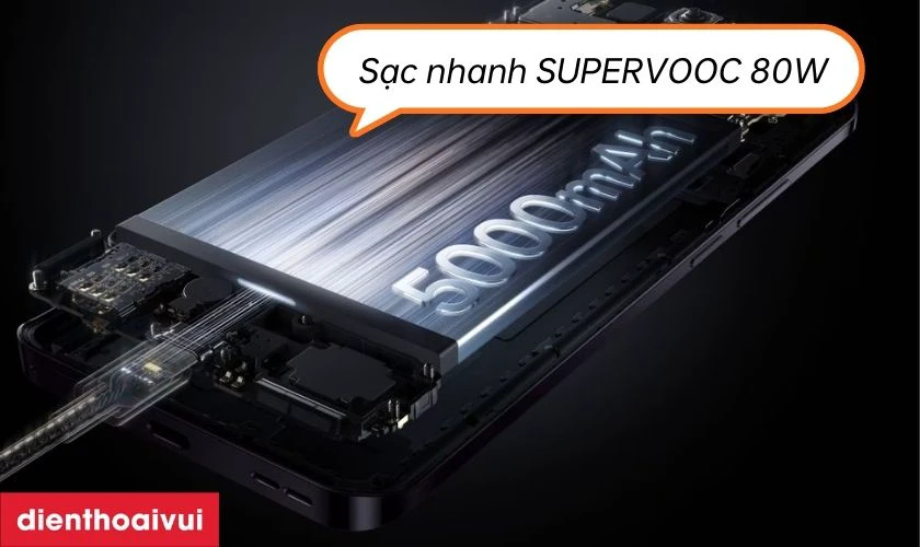 Pin 5000mAh, đi k&egrave;m sạc nhanh SUPERVOOC 80W