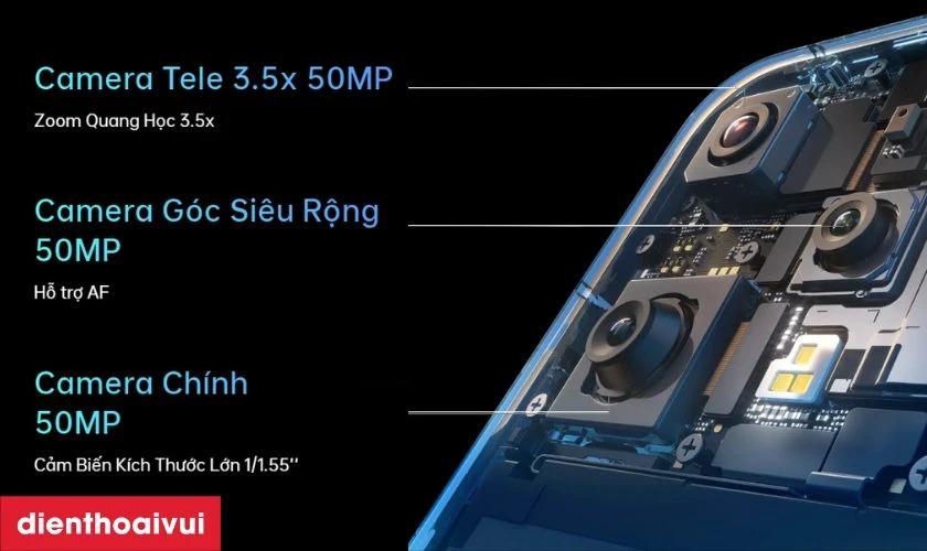 OPPO Reno14 Pro 12GB 512GB cũ đẹp được trang bị hệ thống ba camera sau 50MP