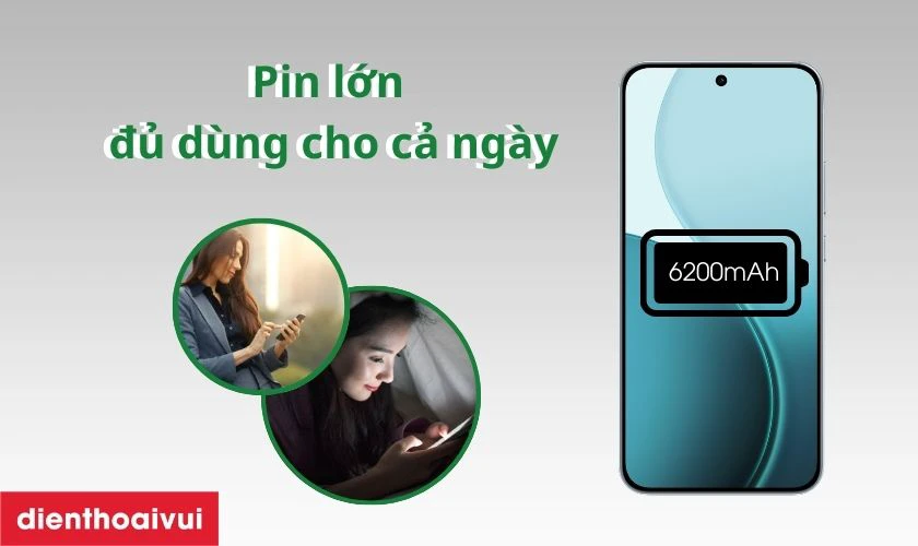 Pin lớn 6200mAh v&agrave; sạc nhanh 80W SUPERVOOC