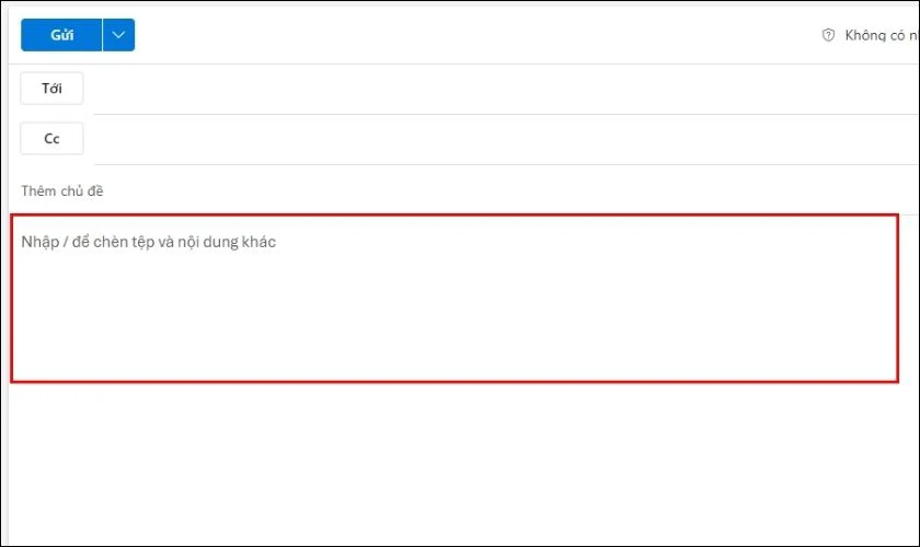 Bắt đầu viết nội dung thư Email trong phần được chỉ định