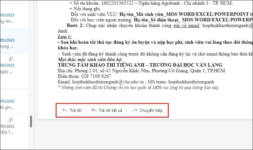 Trả lời hoặc chuyển tiếp mail