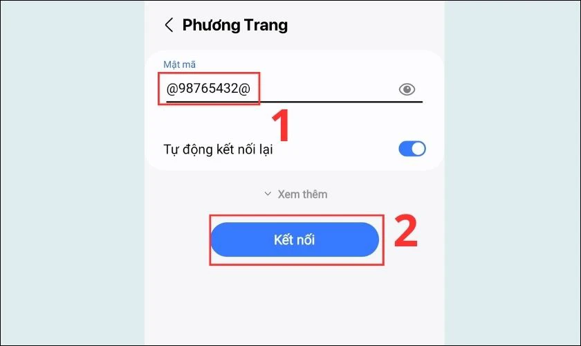 Nhập pass wifi của nhà xe Phương Trang