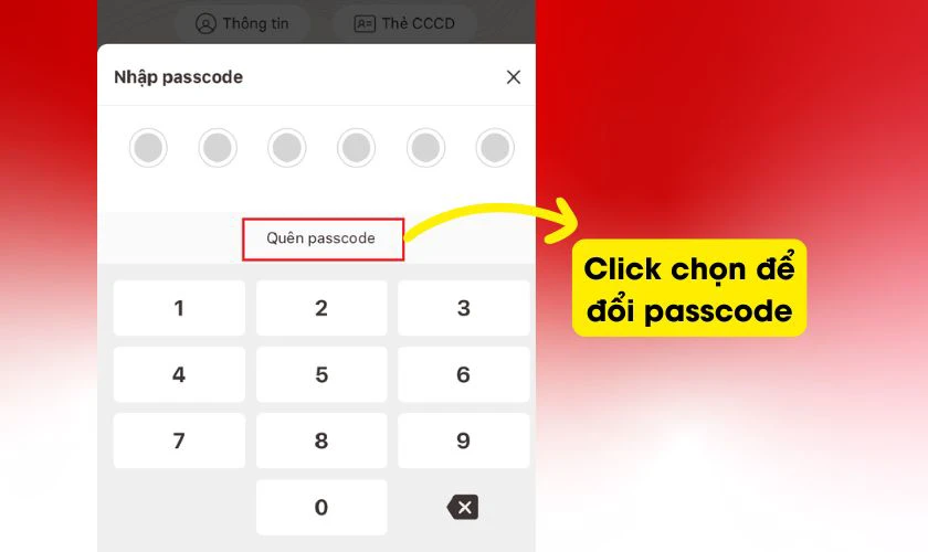 Chọn Quên passcode