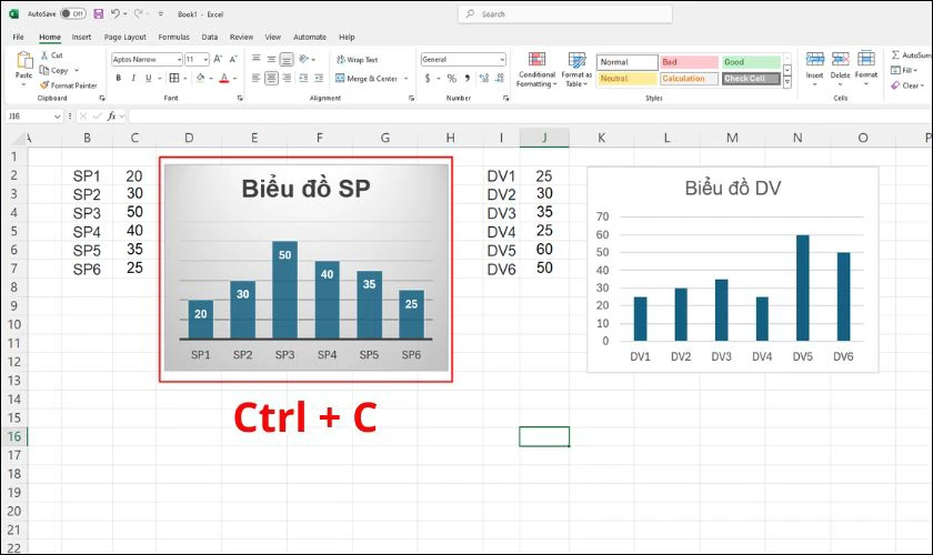 Sao chép định dạng biểu đồ bằng Paste Special trong Excel