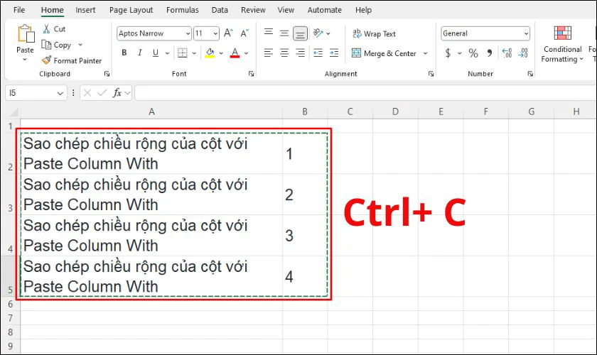 Chọn nhanh vùng cần sao chép bằng tổ hợp phím tắt