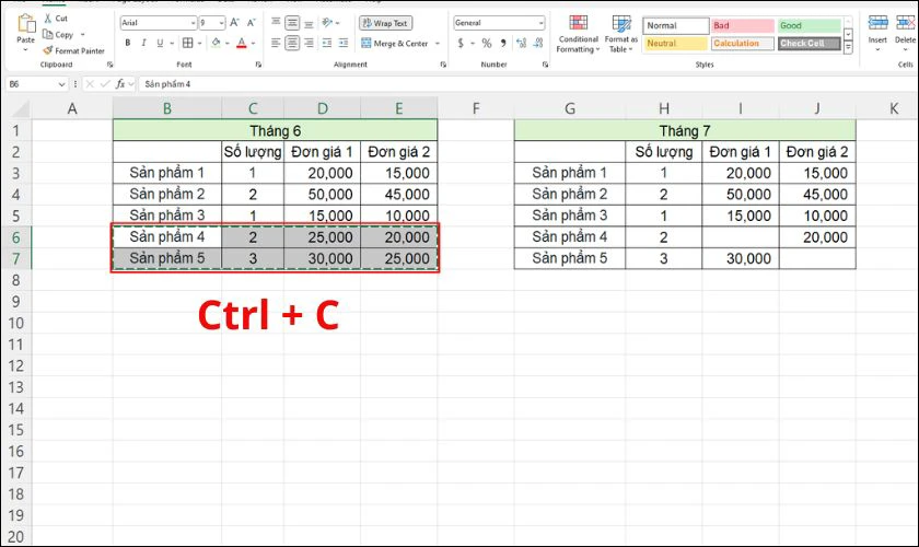 Chọn vùng dữ liệu bạn muốn rồi nhấn sao chép bằng tổ hợp phím tắt