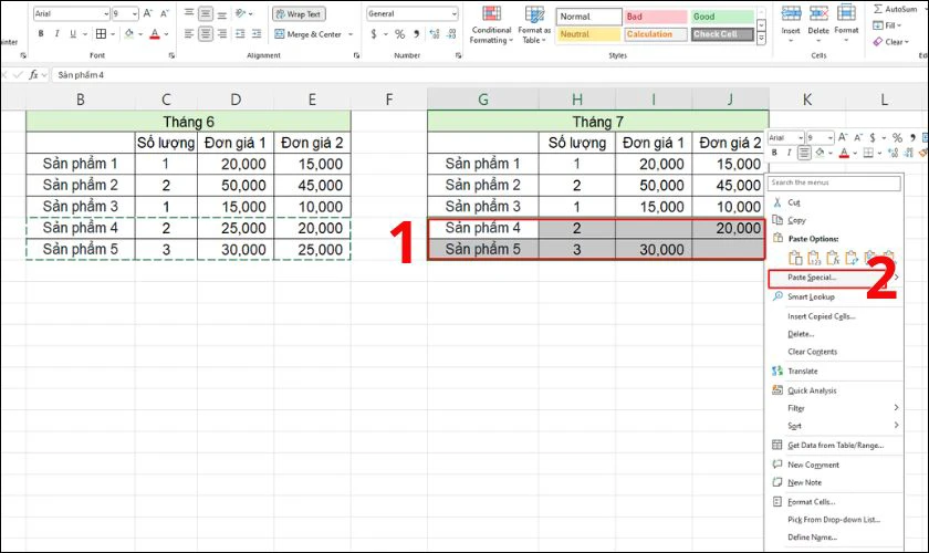 Nhấn chuột phải chọn Paster trong Excel