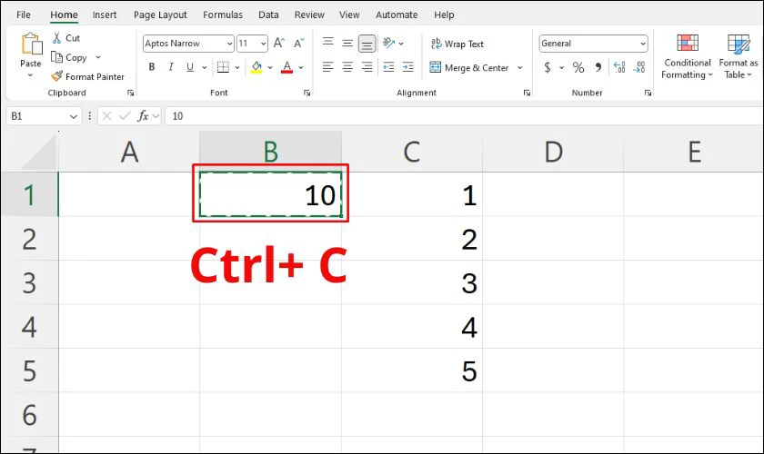 Nhấn tổ hợp phím tắt để lưu nội dung cần sao chép vào clipboard