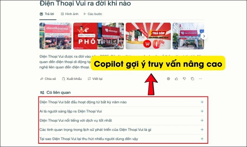 Có chế độ truy vấn Copilot để gợi ý thông minh hơn