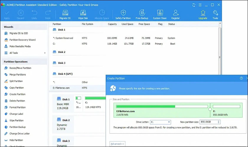 Phần mềm chia ổ cứng AOMEI Partition Assistant