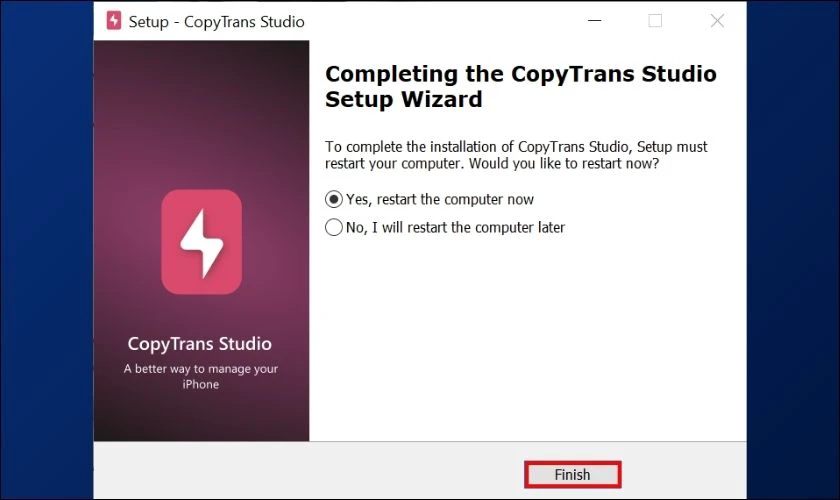 Chọn vào Finish để hoàn tất quá trình cài đặt CopyTrans