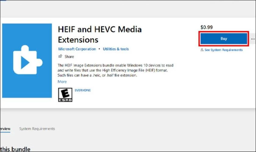 Tiện ích mở rộng HEIF và HEVC Media Extension