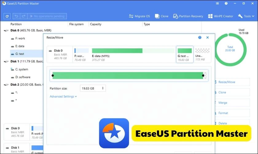 EaseUS Partition Master - Phần mềm gộp ổ cứng