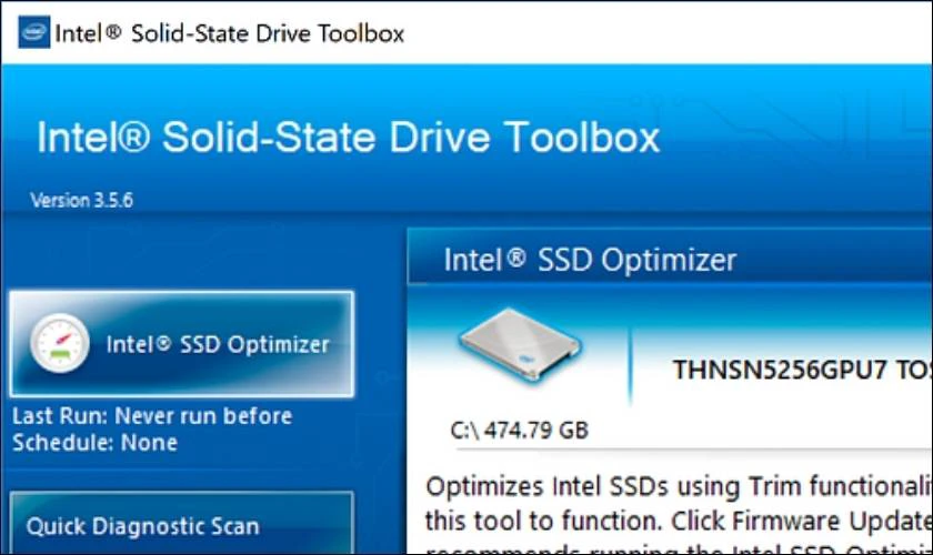 Phần mềm kiểm tra ổ cứng online Intel Solid State Drive Toolbox