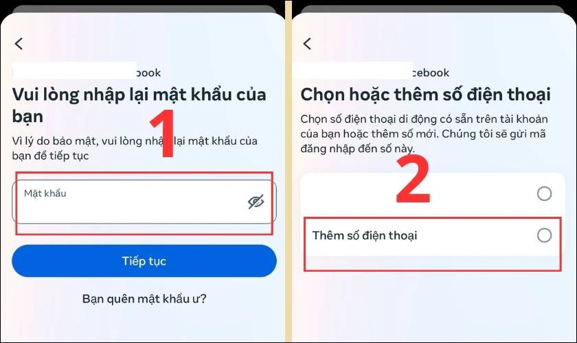 Nhập mật khẩu và chọn mục Thêm số điện thoại