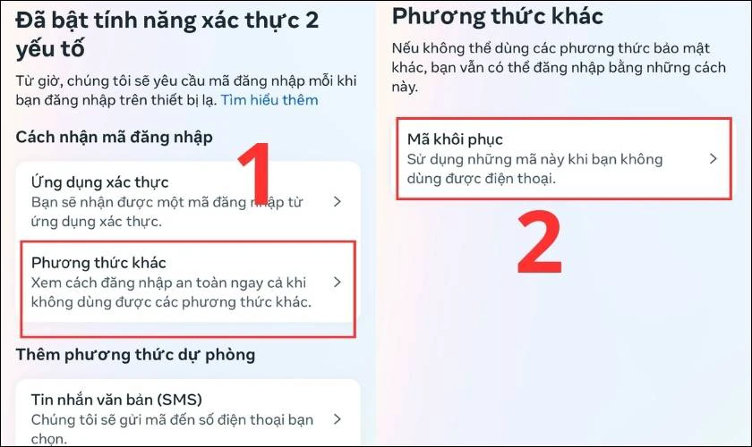 Cách xác thực đăng nhập Facebook bằng mã khôi phục