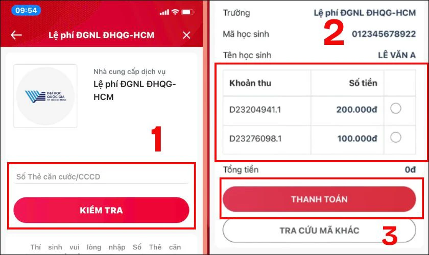 Nhập số CMND/CCCD và bấm Kiểm tra