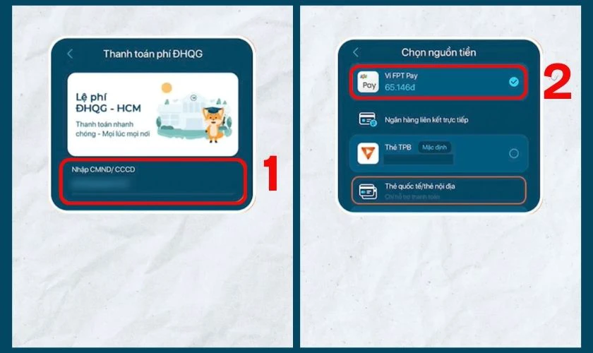 Chọn nguồn tiền Ví FPT Pay