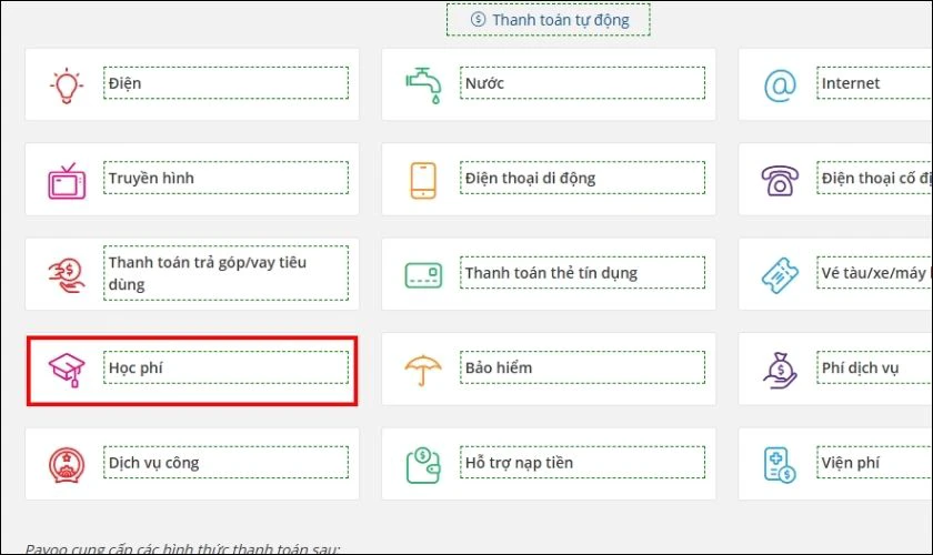 Thanh toán lệ phí thi Đánh giá năng lực 2025 qua Payoo
