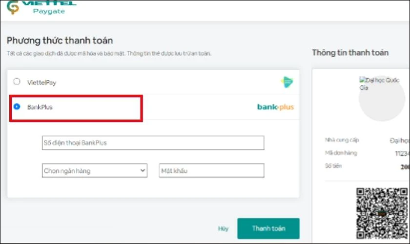 Thanh toán lệ phí thi Đánh giá năng lực 2025 qua Bank Plus