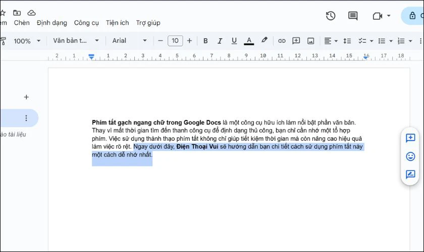 Bôi đen phần văn bản cần gạch ngang