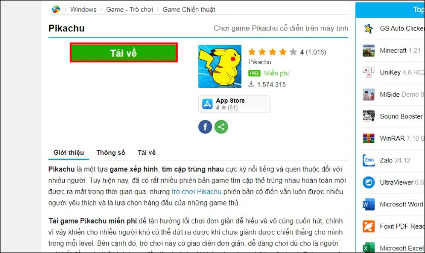 Cách Download Pikachu cổ điển cho PC mới nhất