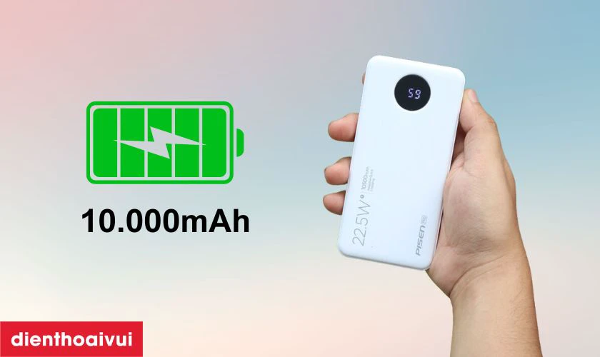 Pin dự phòng Pisen Pro - Power Cube được trang bị dung lượng pin lên đến 10.000mAh