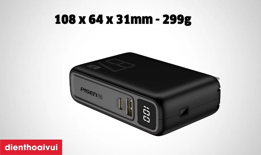 Pin dự phòng Pisen Pro Super High Power Box 10.000 mAh 87W được thiết kế nhỏ gọn