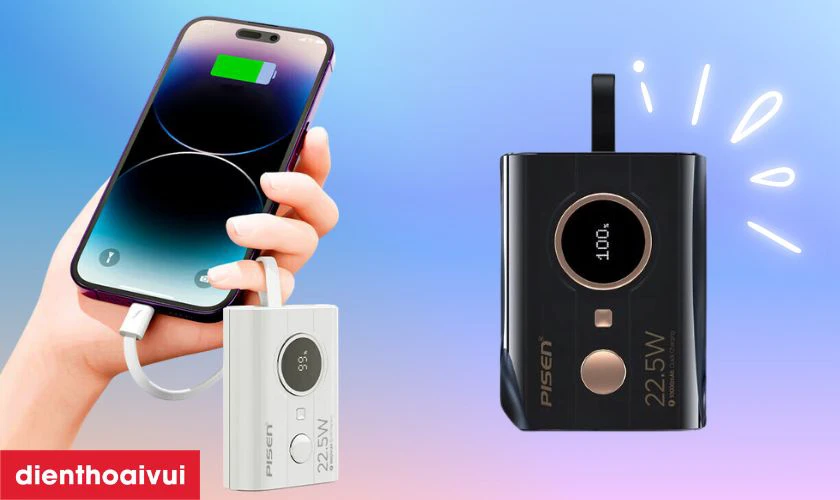 Pin dự phòng Pisen Quick Power Link 10.000 mAh 22.5W (Type-C) có thiết kế nhỏ gọn