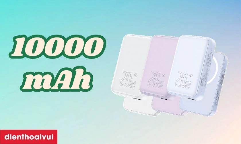 Pin dự phòng Pisen Quick Powermag 10.000mAh 20w D111 có dung lượng 10.000mAh