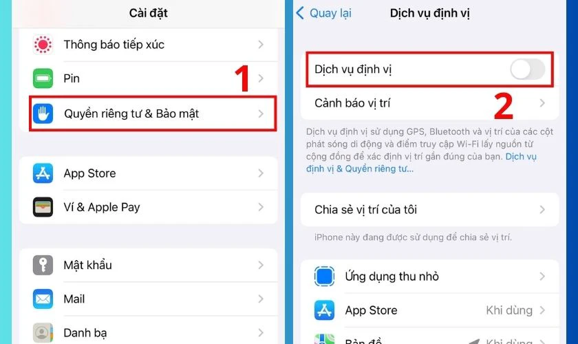Vào Cài đặt chọn Quyền riêng tư & Bảo mật