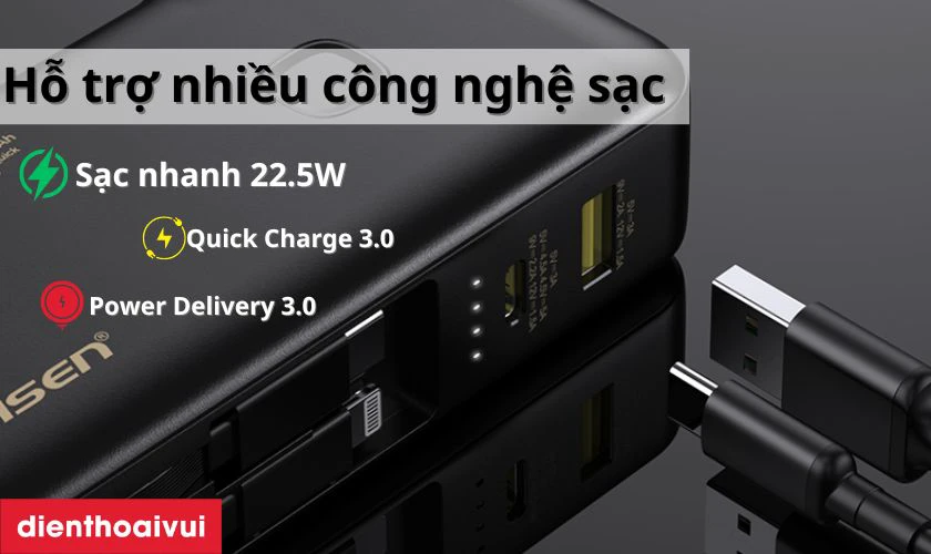 Pin sạc dự phòng Pisen Quick High Power Box 10.000 mAh 22.5W D312