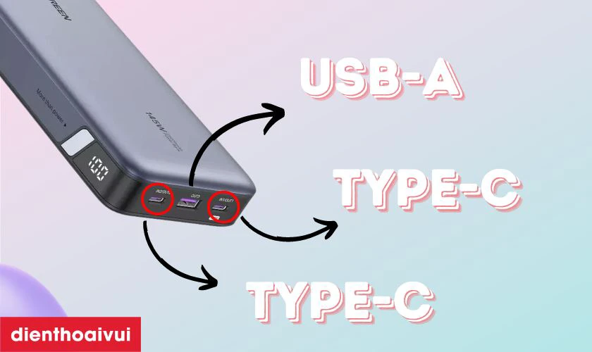 Hai cổng sạc USB Type-C và một cổng USB-A