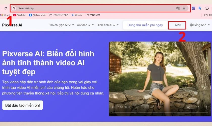 Ở góc phải màn hình, bấm chọn vào APK