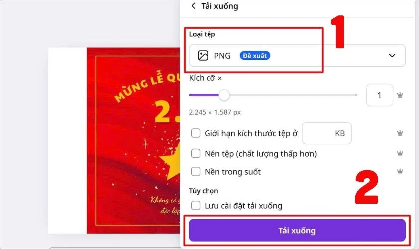 Tuỳ chọn loại tệp mà bạn muốn tải