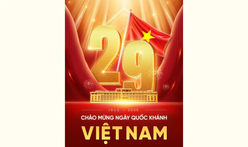Poster 2/9 cờ đỏ sao vàng sắc nét