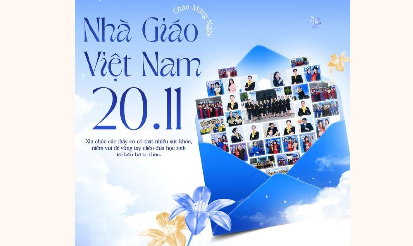 Poster 20/11 đẹp, tone xanh nhạt