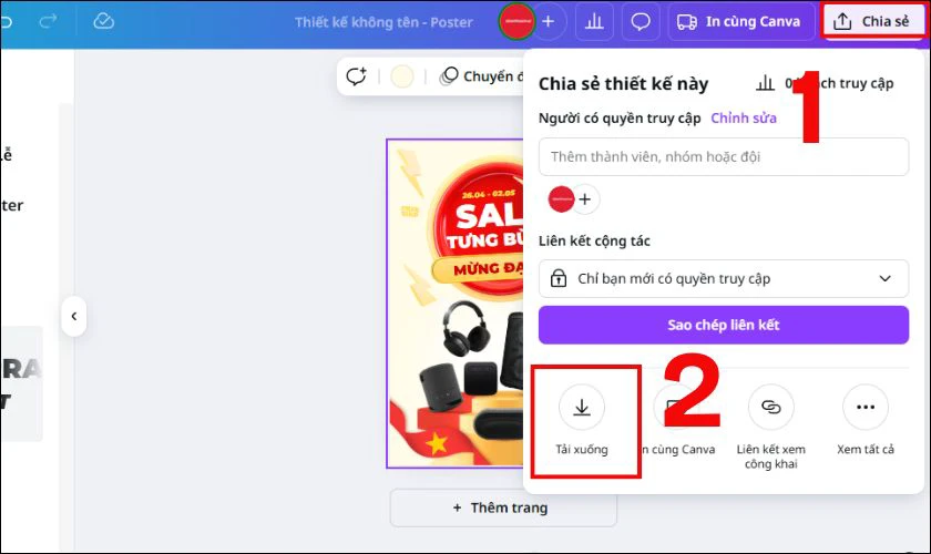 Nhấp vào nút Chia sẻ rồi chọn Tải xuống