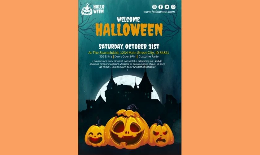 Poster Halloween lâu đài