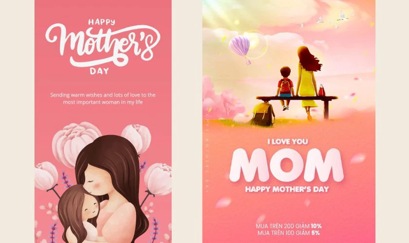Hình minh họa người mẹ ôm con với nụ cười hạnh phúc
