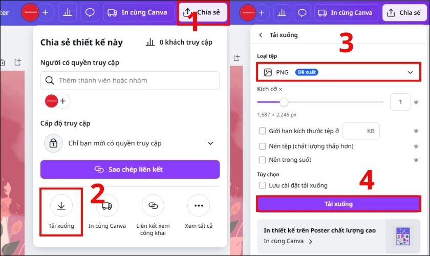 Khi hoàn tất, nhấn nút Chia sẻ rồi chọn Tải xuống