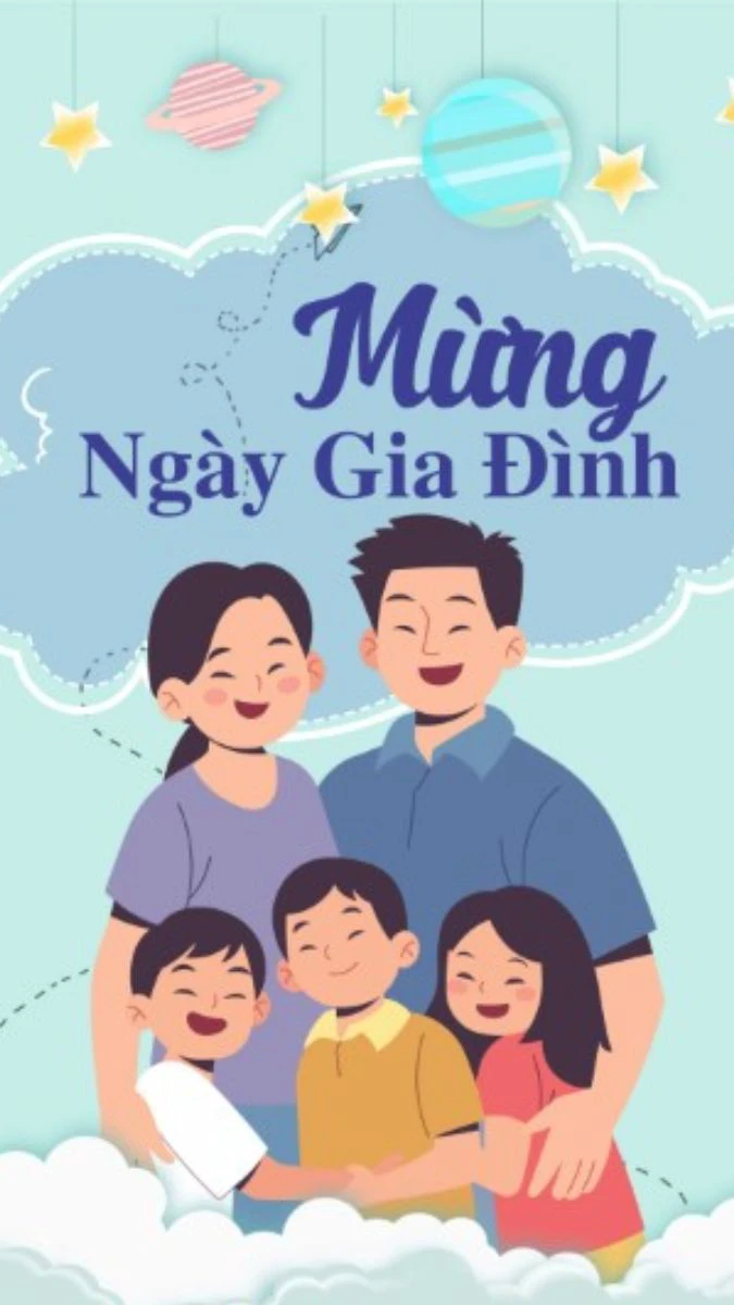 Poster Ngày Gia Đình Việt Nam 28/6 tone màu xanh hi vọng