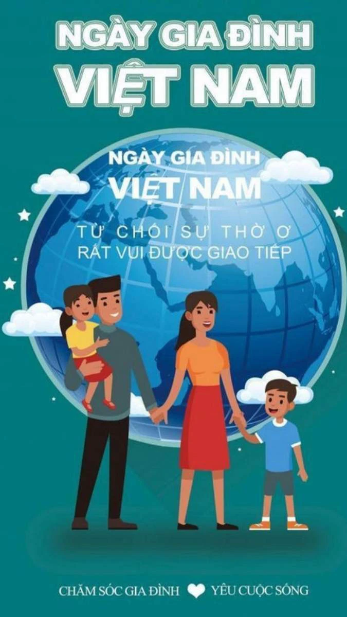Poster Ngày Gia Đình Việt Nam tone màu xanh hi vọng