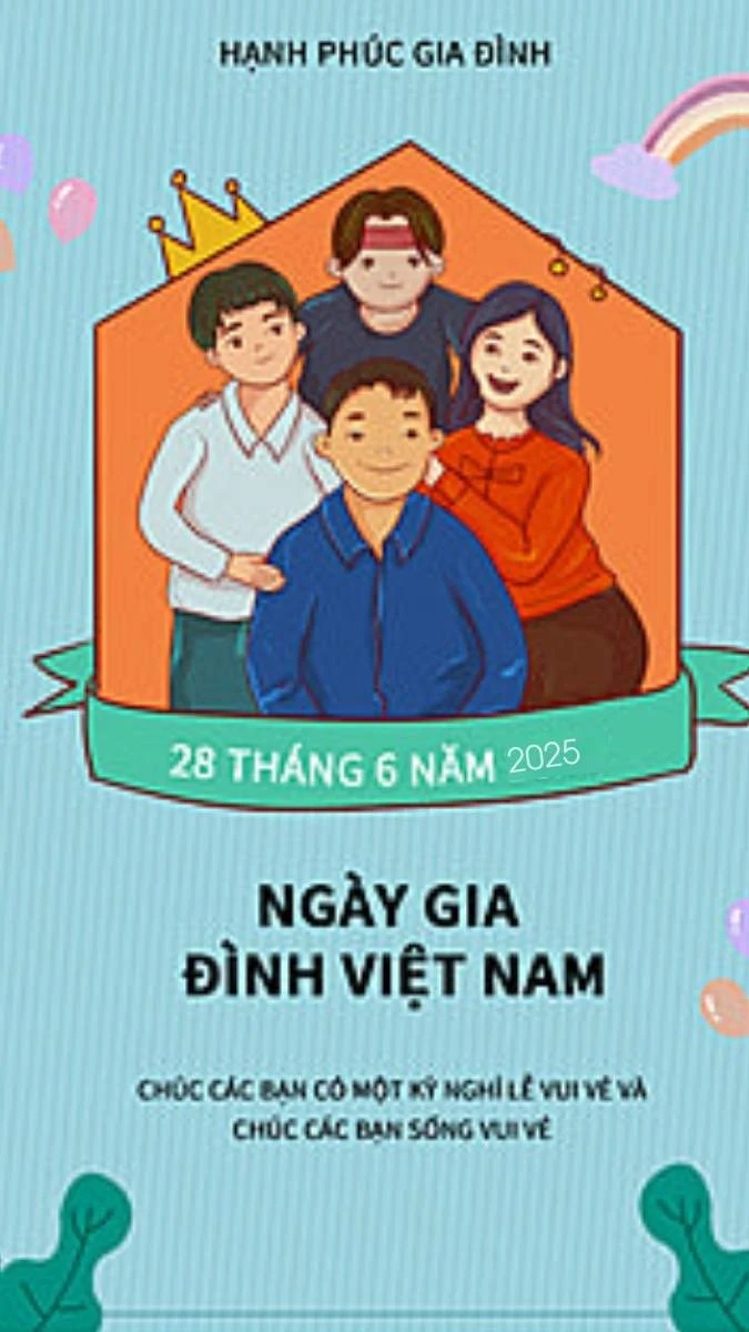 Poster Ngày Gia Đình Việt Nam màu xanh hi vọng