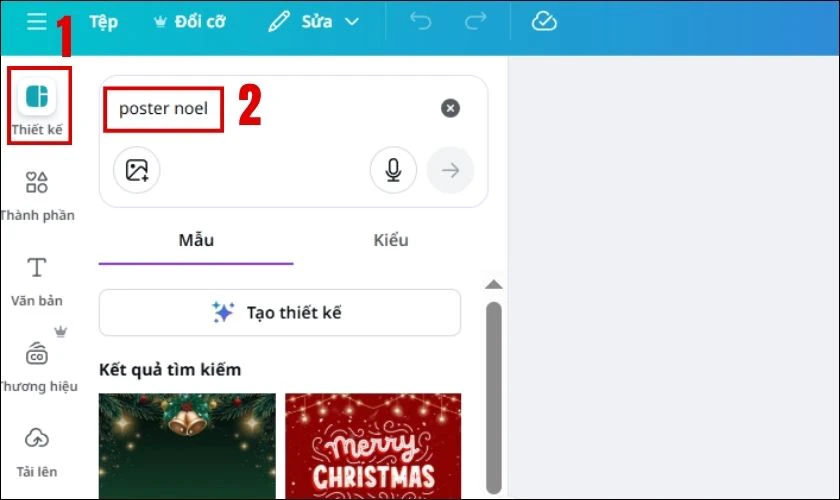 Chọn Thiết kế, tìm kiếm poster Noel