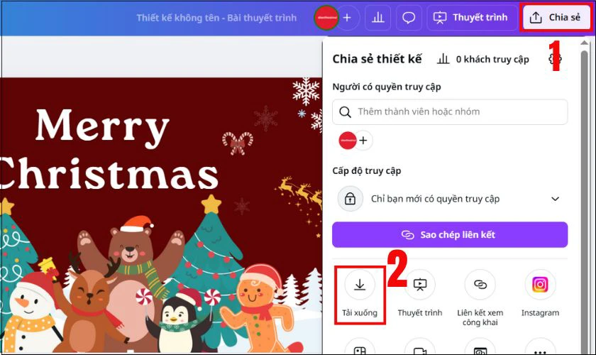 Chọn vào mục Chia sẻ, chọn Tải xuống