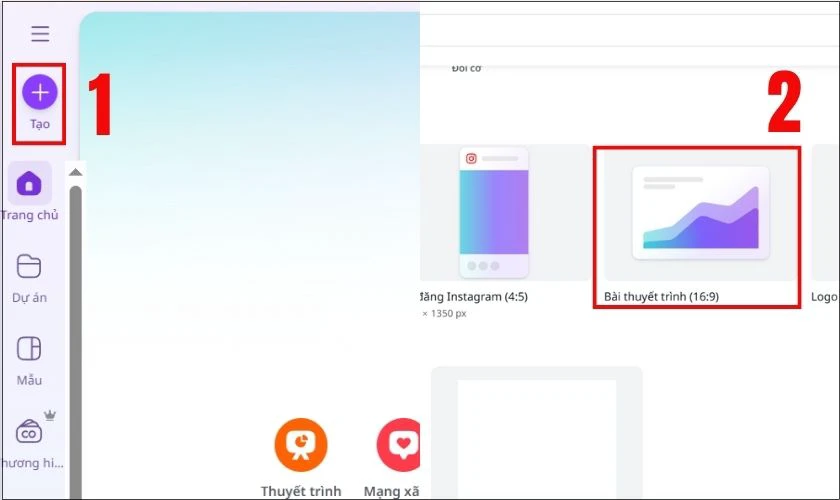 Truy cập trang chủ Canva và chọn Tạo thiết kế