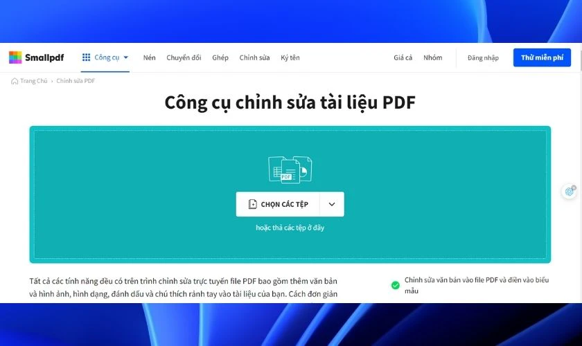 Cách chèn file PDF với phần mềm SmallPDF