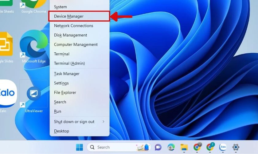 Nhấn Windows + X chọn Device Manager