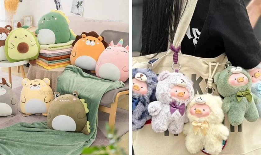 Gấu bông, móc khóa, bộ chăn mền gối dễ thương